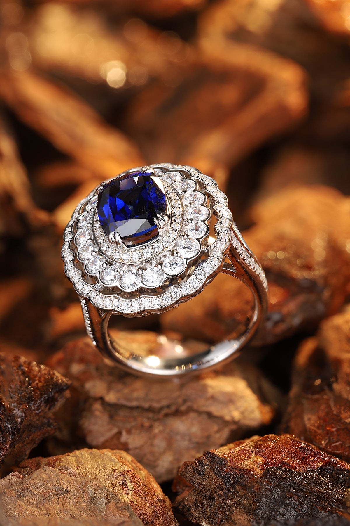 4 CTW Cushion Lab Grown Sapphire S925 Ring plated