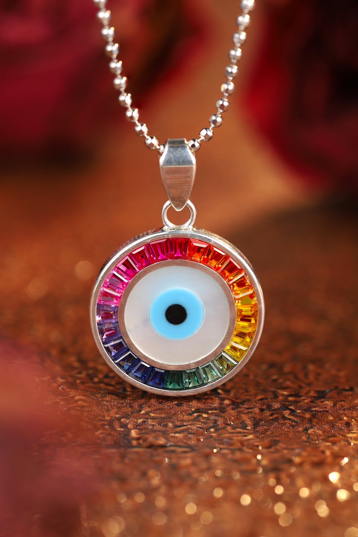 Princess Lab Grown Rainbow Eye S925 Necklace plated