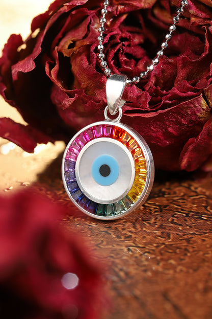 Princess Lab Grown Rainbow Eye S925 Necklace plated