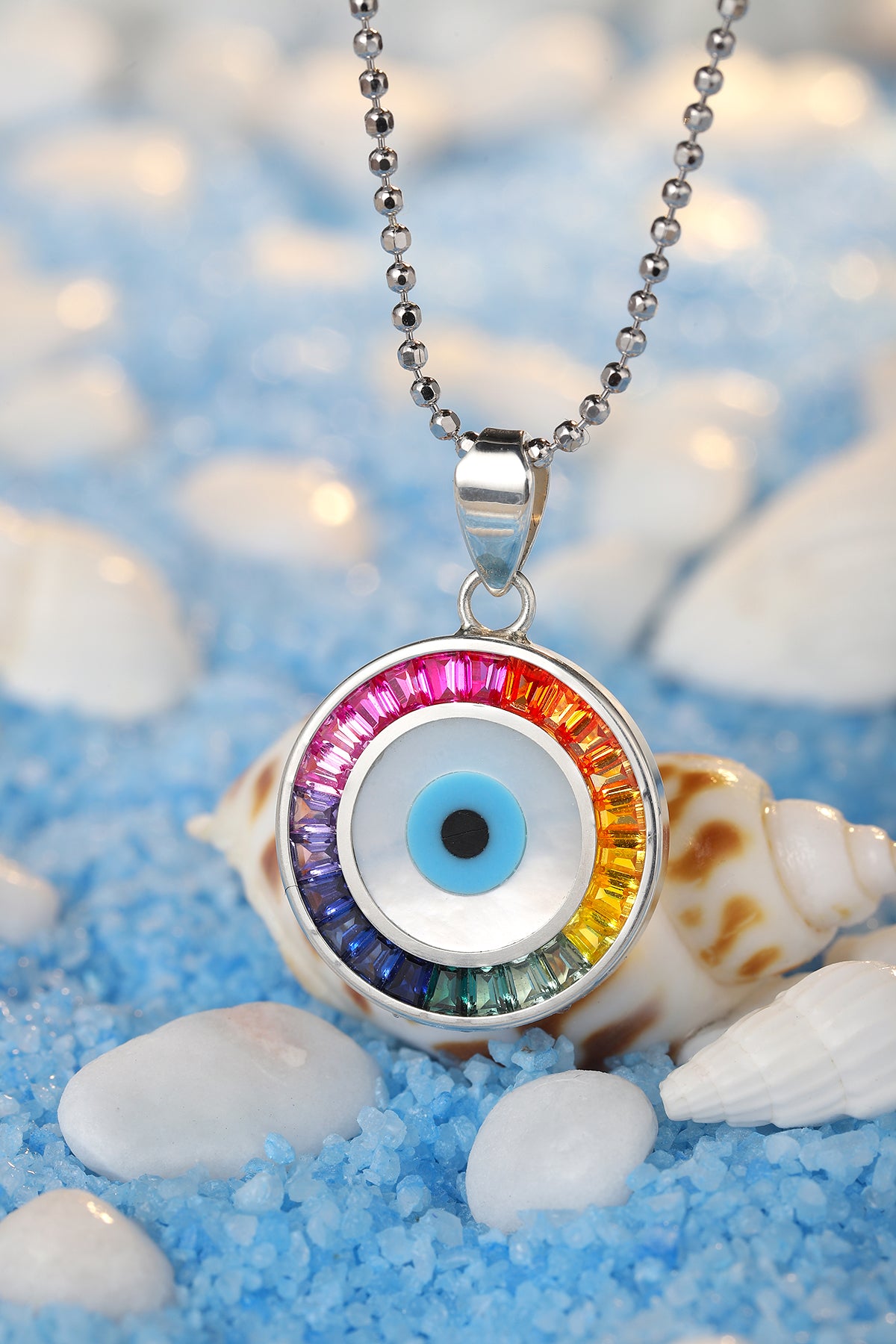 Princess Lab Grown Rainbow Eye S925 Necklace plated