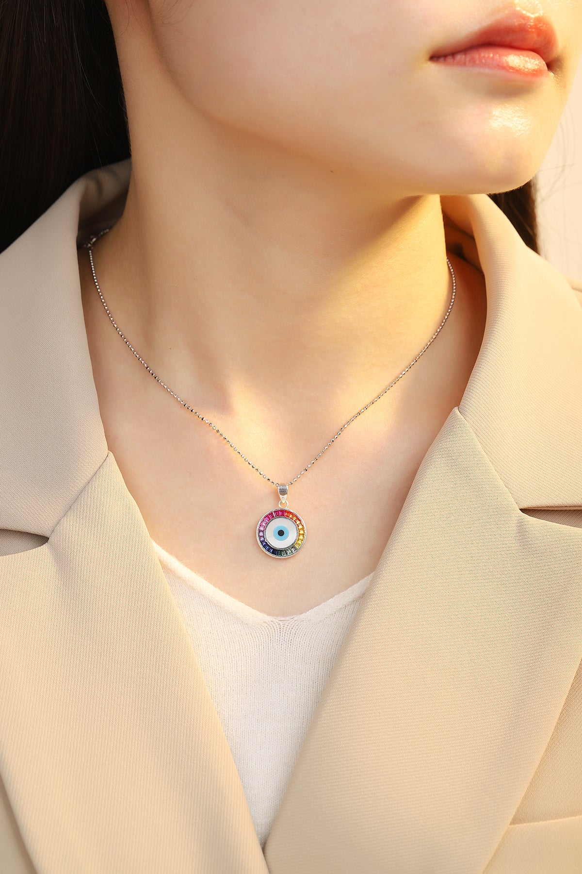 Princess Lab Grown Rainbow Eye S925 Necklace plated