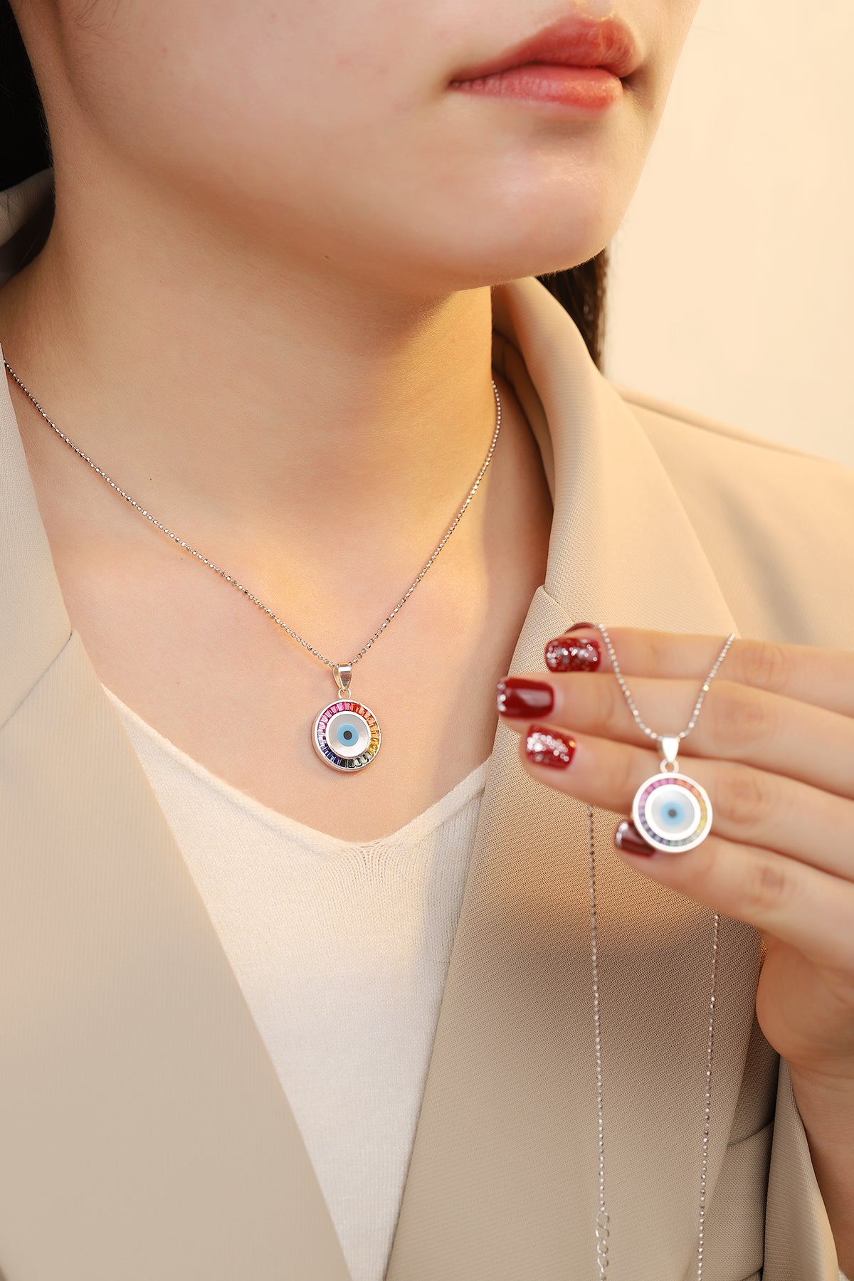 Princess Lab Grown Rainbow Eye S925 Necklace plated