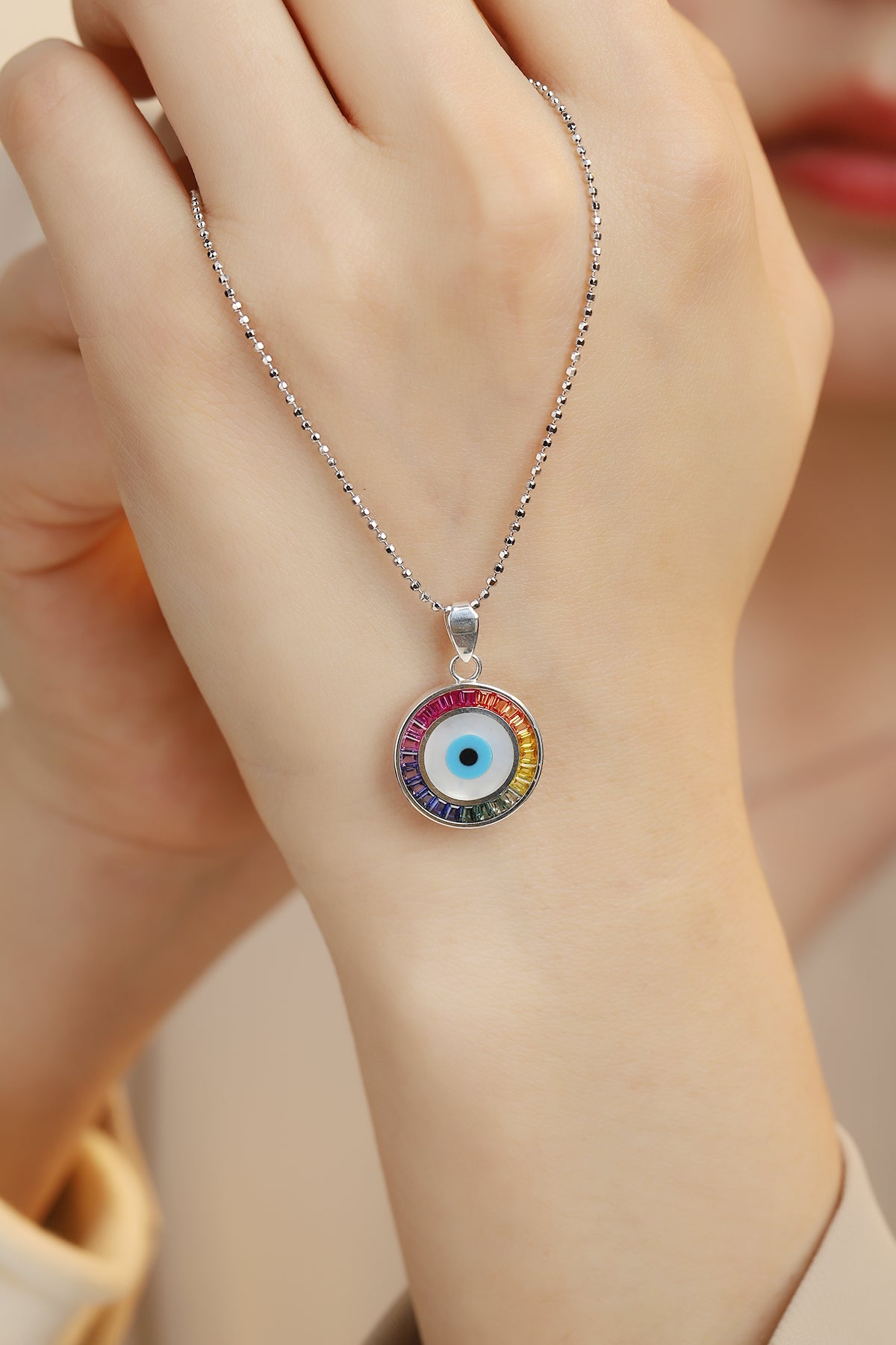 Princess Lab Grown Rainbow Eye S925 Necklace plated