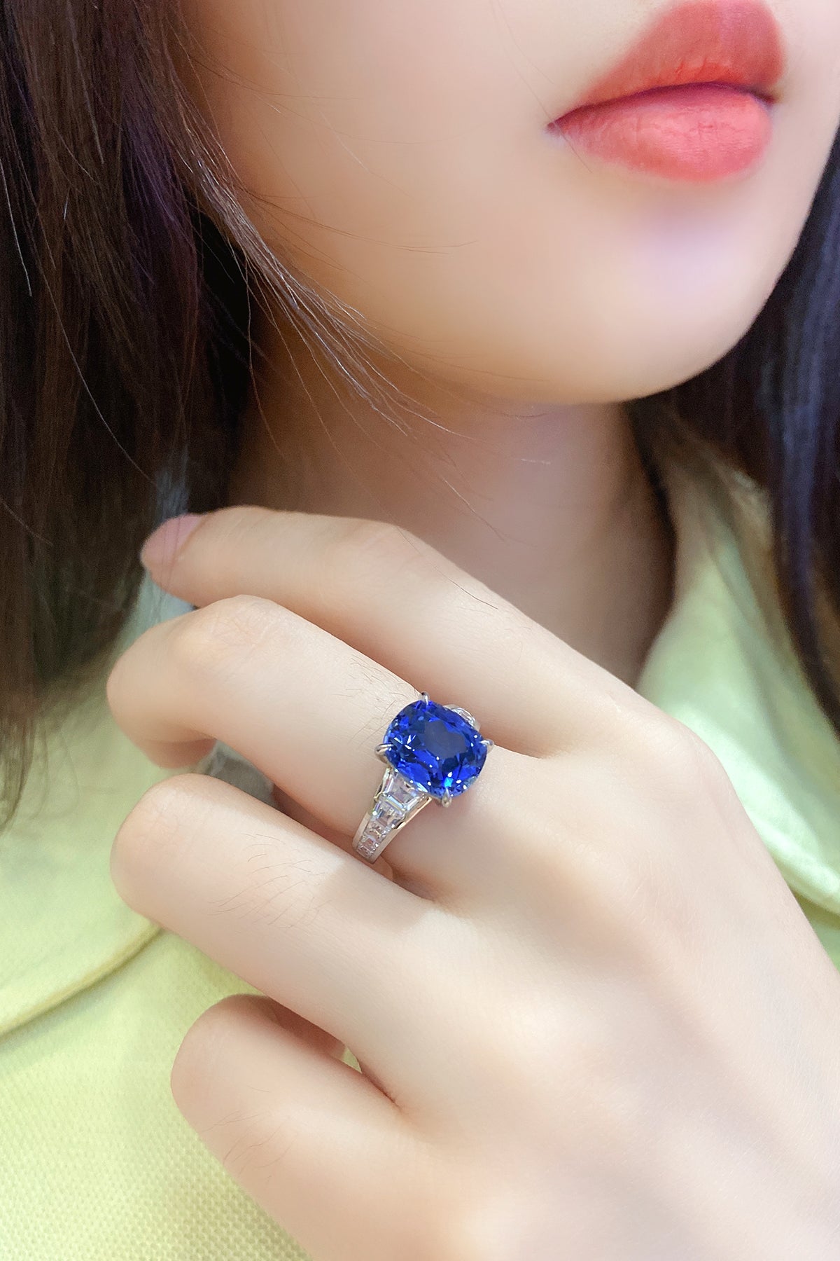 5.5 CTW Princess Lab Grown Sapphire S925 Ring plated