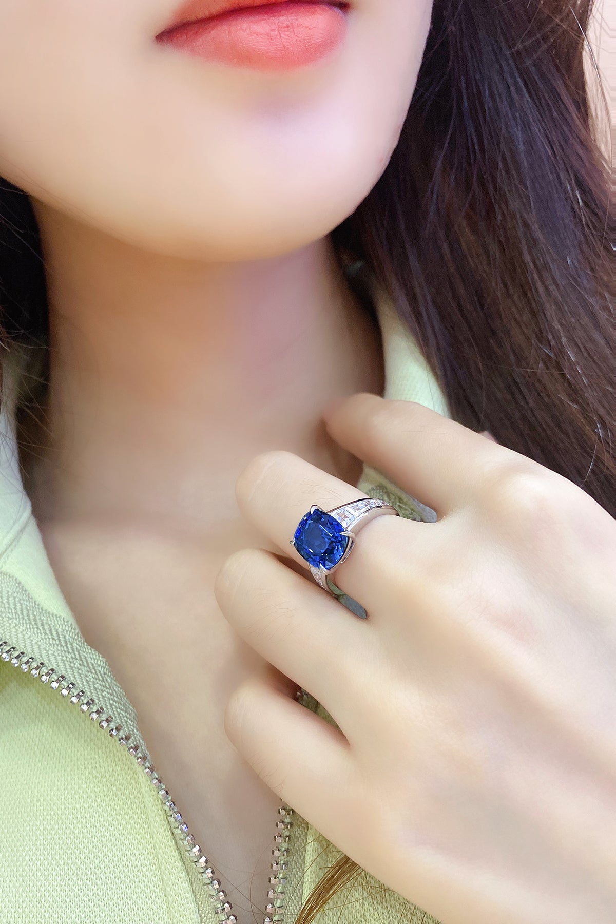 5.5 CTW Princess Lab Grown Sapphire S925 Ring plated