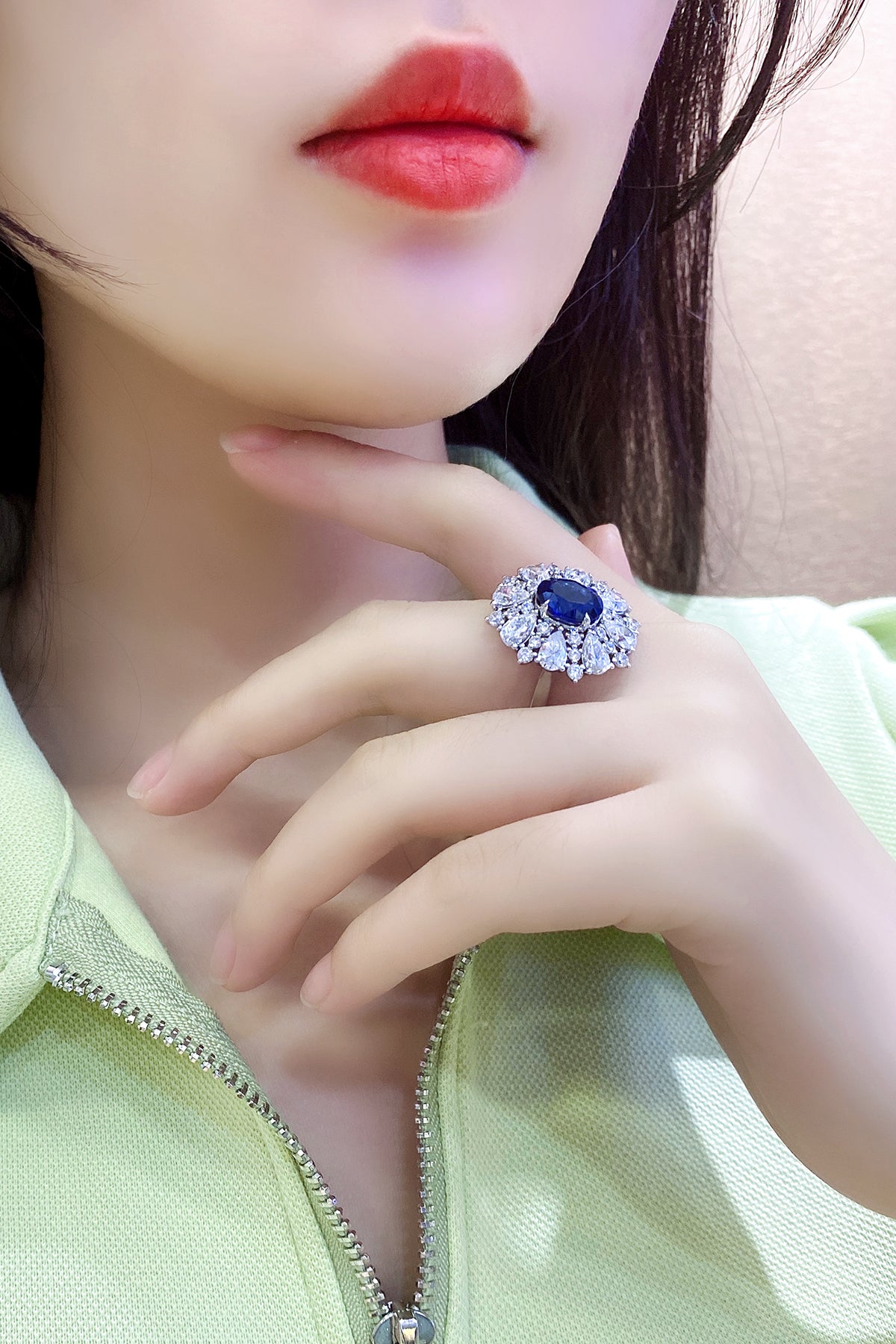 3.2 CTW Oval Lab Grown Sapphire S925 Ring plated