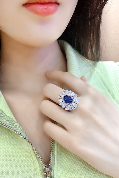 3.2 CTW Oval Lab Grown Sapphire S925 Ring plated