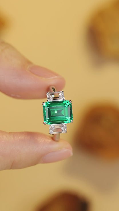 1.3 CTW Princess Lab Grown Emerald S925 Ring plated