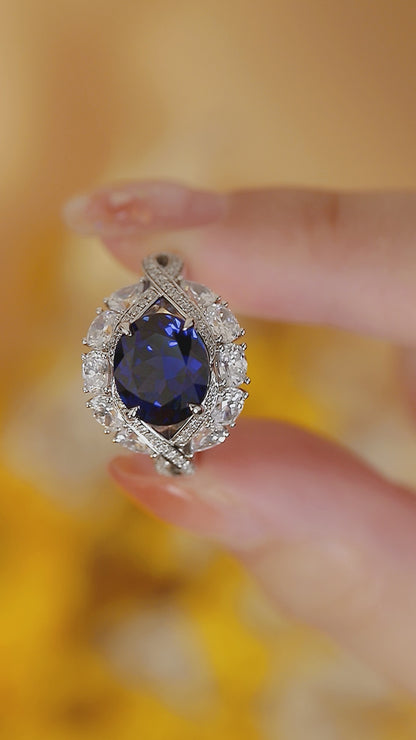 4.8 CTW Oval Lab Grown Sapphire S925 Ring plated