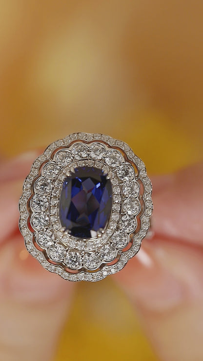 3.8 CTW Cushion Lab Grown Sapphire S925 Ring plated