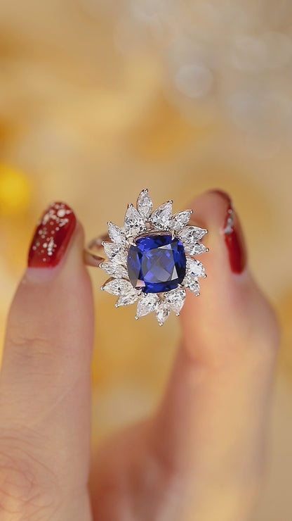 4 CTW Cushion Lab Grown Sapphire S925 Ring plated