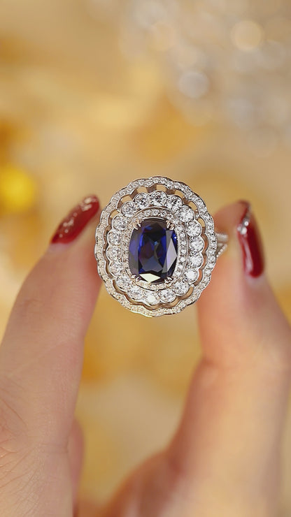 4 CTW Cushion Lab Grown Sapphire S925 Ring plated