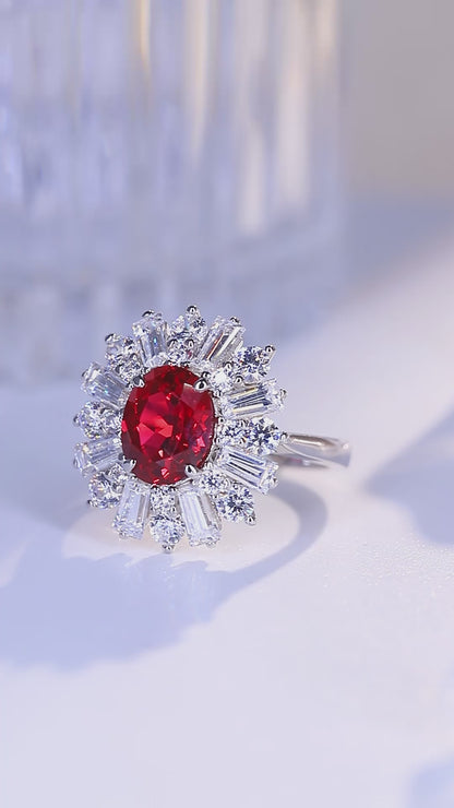 2.5 CTW Oval Lab Grown Ruby Ring S925 plated