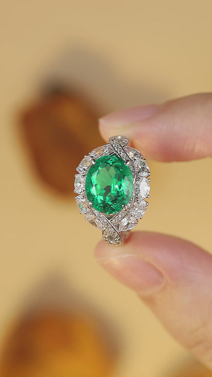 4.8 CTW Oval Lab Grown Emerald S925 Ring plated