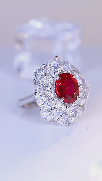 3.7 CTW Oval Lab Grown Ruby S925 Ring plated