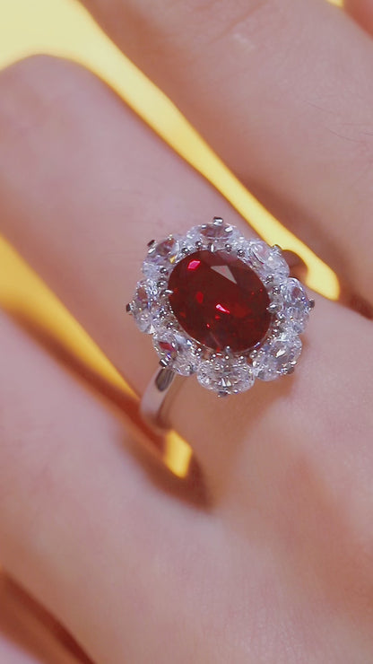 3.2 CTW Oval Lab Grown Ruby S925 Ring plated