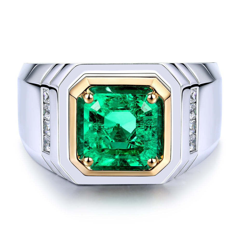 2.37 CTW Asscher Lab Grown Emerald S925 Ring plated Men Ring