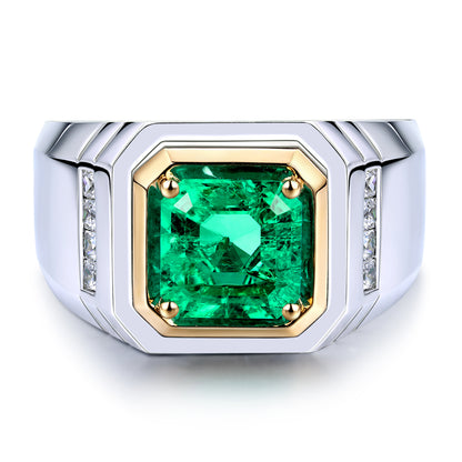 2.37 CTW Asscher Lab Grown Emerald S925 Ring plated Men Ring