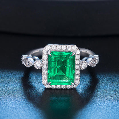 3.05 CTW Victorian Lab Grown Emerald S925 Ring plated