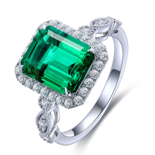 3.05 CTW Victorian Lab Grown Emerald S925 Ring plated