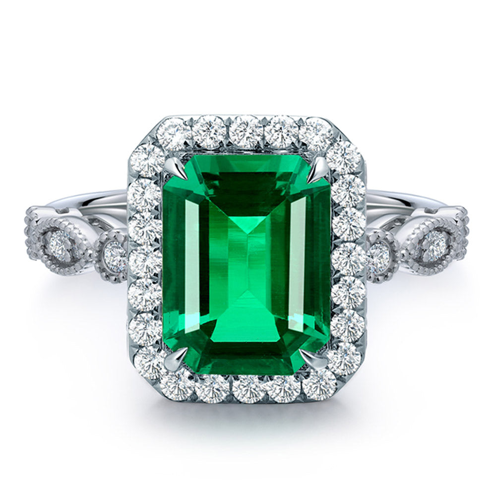 3.05 CTW Victorian Lab Grown Emerald S925 Ring plated