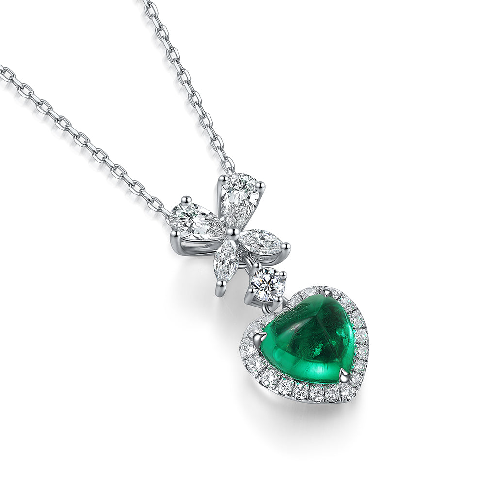 1.74 CTW Heart Lab Grown Emerald S925 Necklace plated