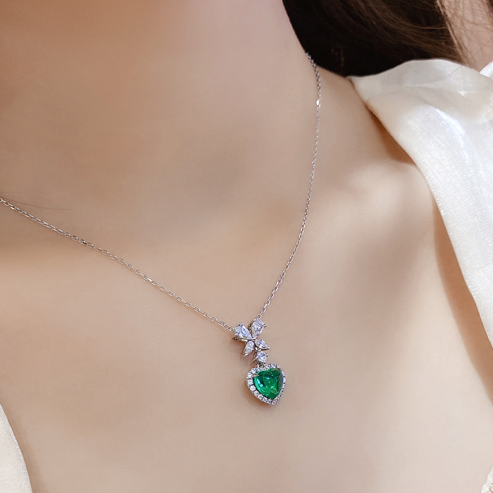 1.74 CTW Heart Lab Grown Emerald S925 Necklace plated