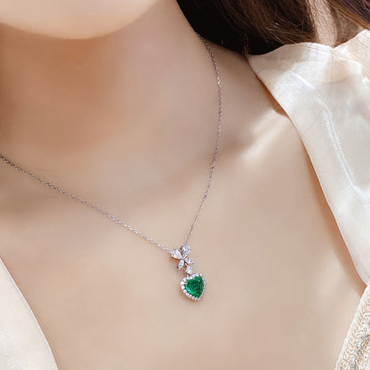 1.74 CTW Heart Lab Grown Emerald S925 Necklace plated