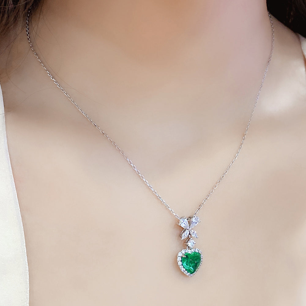 1.74 CTW Heart Lab Grown Emerald S925 Necklace plated