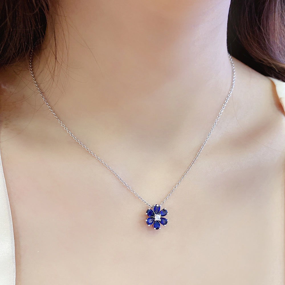 1.4 CTW Pear Lab Grown Sapphire S925 Necklace plated