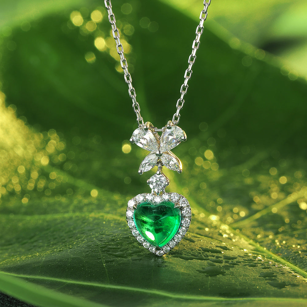 1.74 CTW Heart Lab Grown Emerald S925 Necklace plated