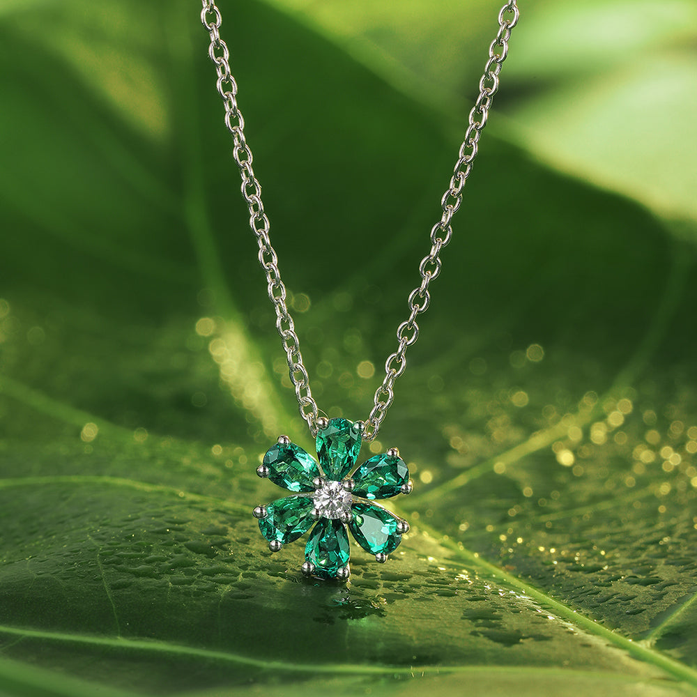 1.45 CTW Pear Lab Grown Emerald S925 Necklace plated