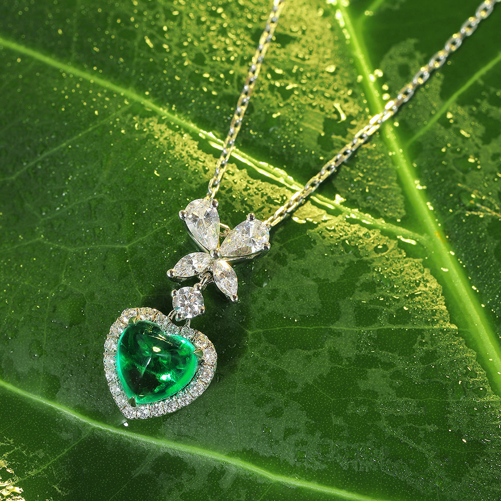 1.74 CTW Heart Lab Grown Emerald S925 Necklace plated