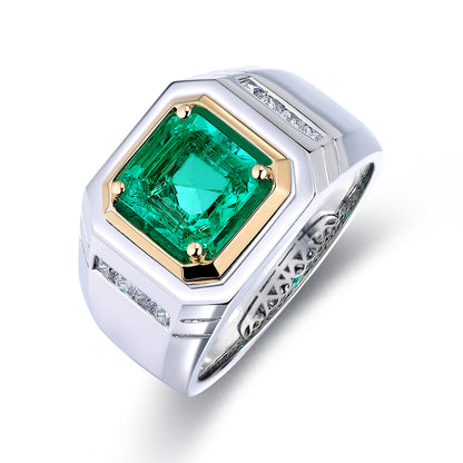 2.37 CTW Asscher Lab Grown Emerald S925 Ring plated Men Ring