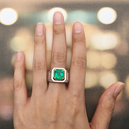 2.37 CTW Asscher Lab Grown Emerald S925 Ring plated Men Ring