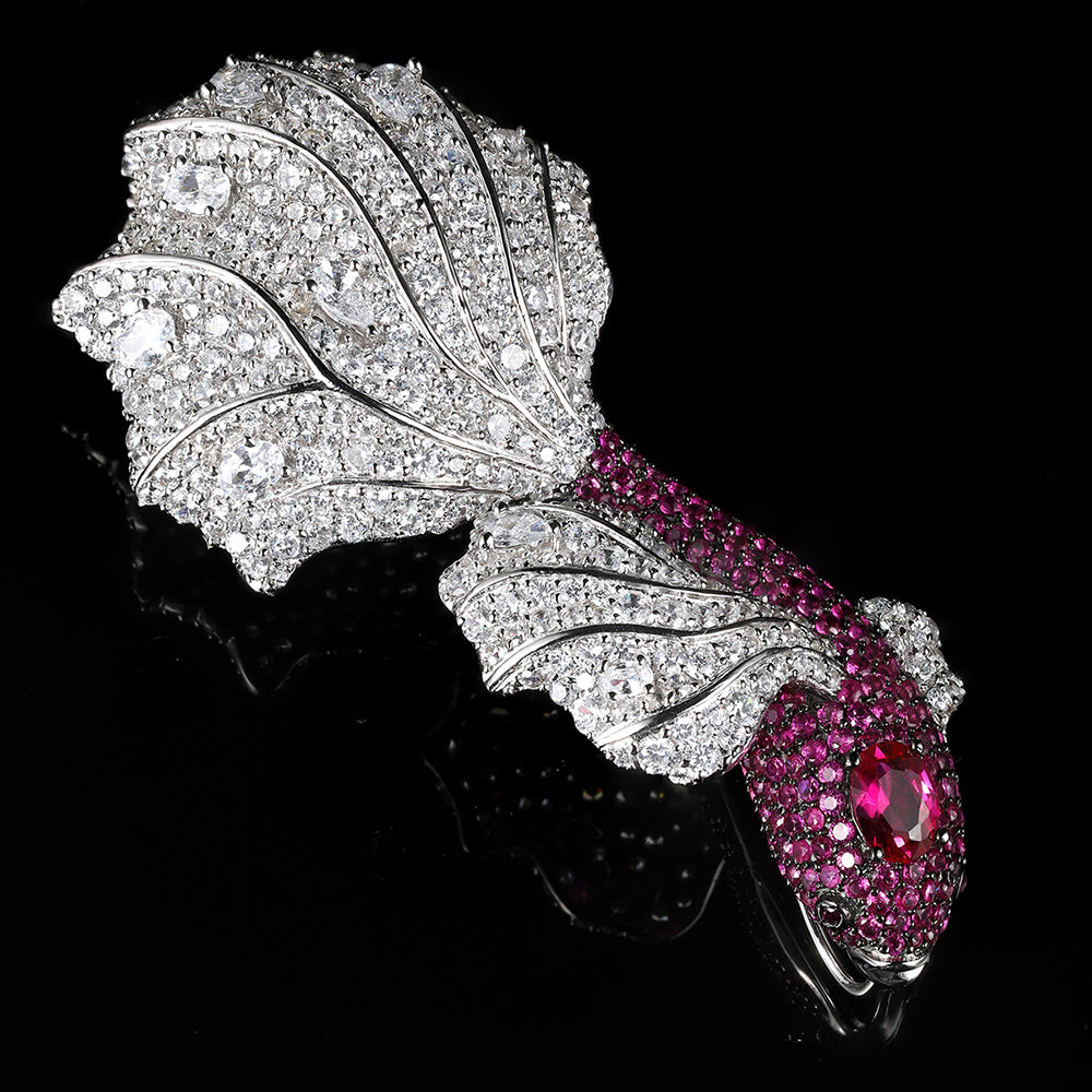 ANSTERGEMS Fish Shape Gemstone Brooch