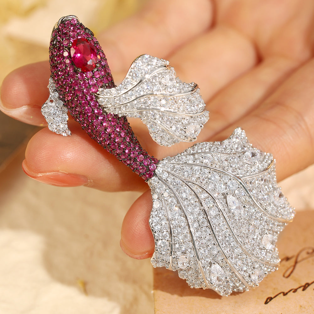 ANSTERGEMS Fish Shape Gemstone Brooch