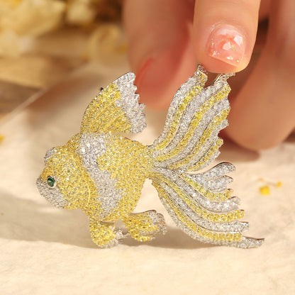 ANSTERGEMS Goldfish Shape Gemstone Brooch