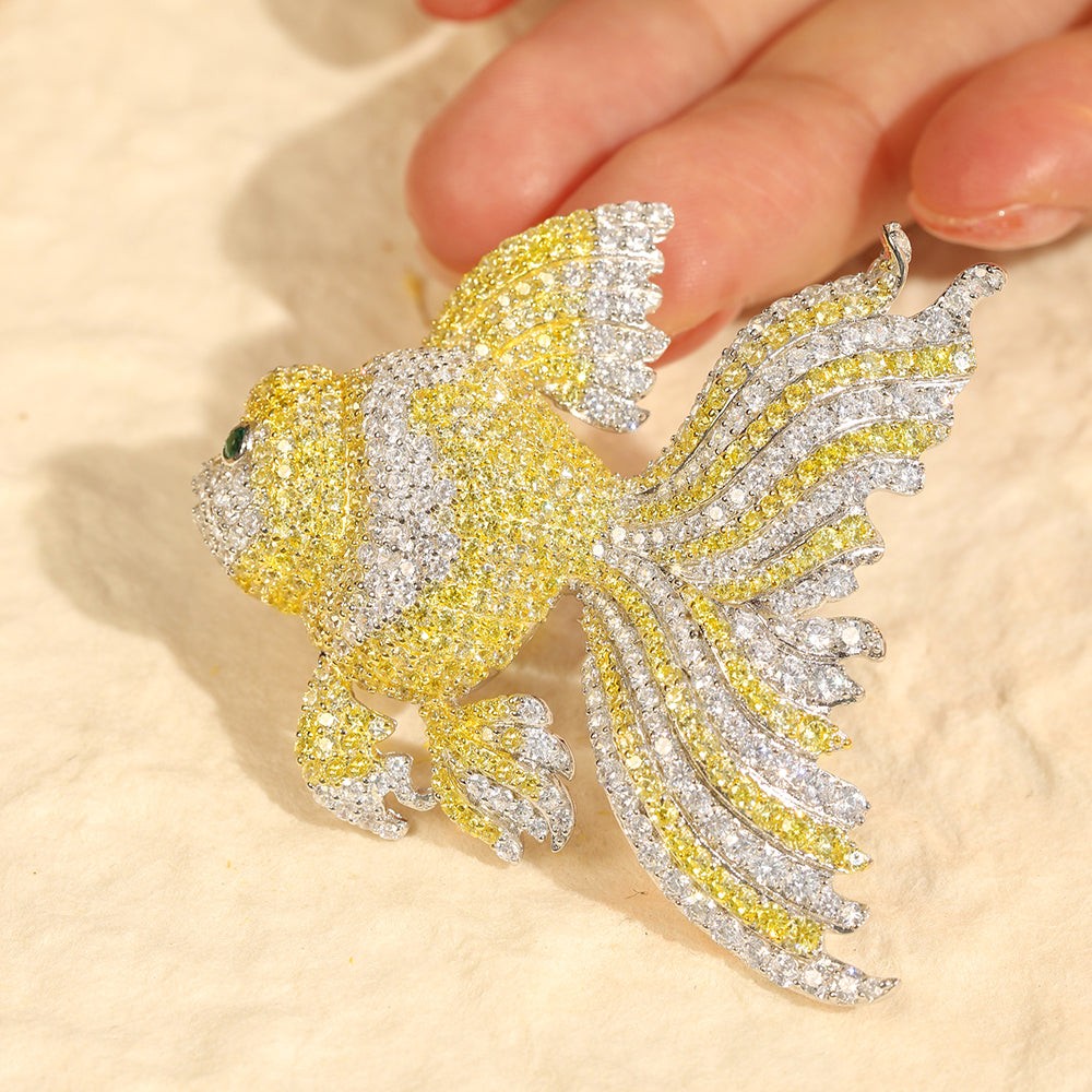 ANSTERGEMS Goldfish Shape Gemstone Brooch