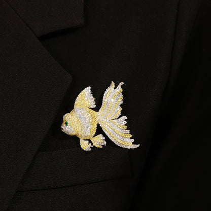 ANSTERGEMS Goldfish Shape Gemstone Brooch