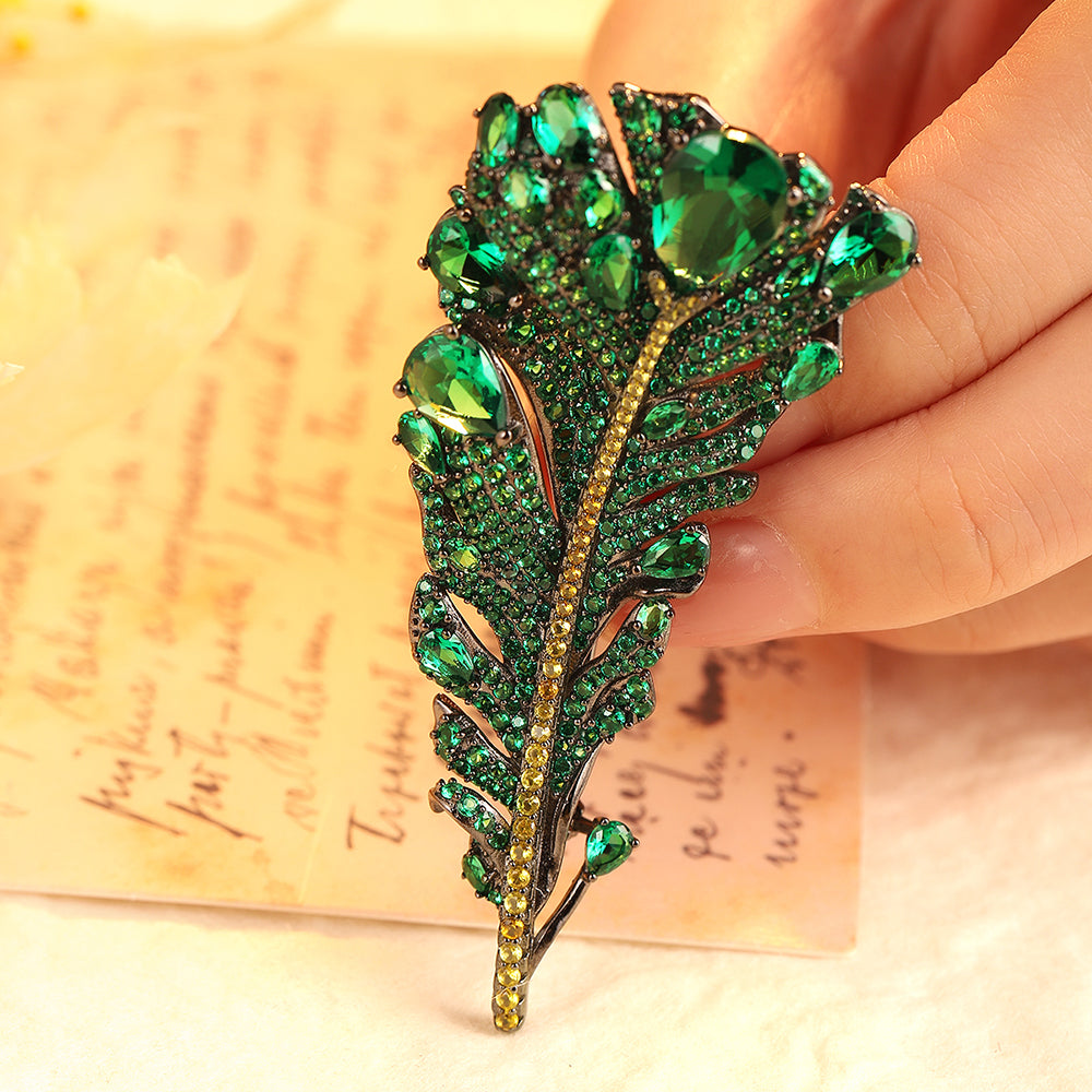 ANSTERGEMS Leaf Feather Gemstone Brooch