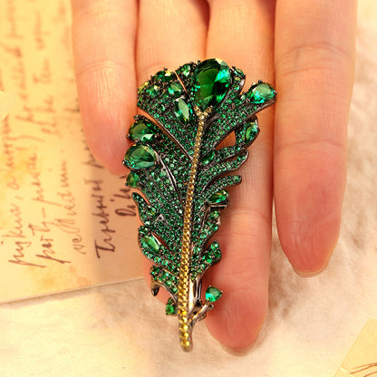 ANSTERGEMS Leaf Feather Gemstone Brooch