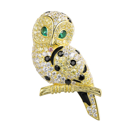 ANSTERGEMS Owl Bird Gemstone Brooch