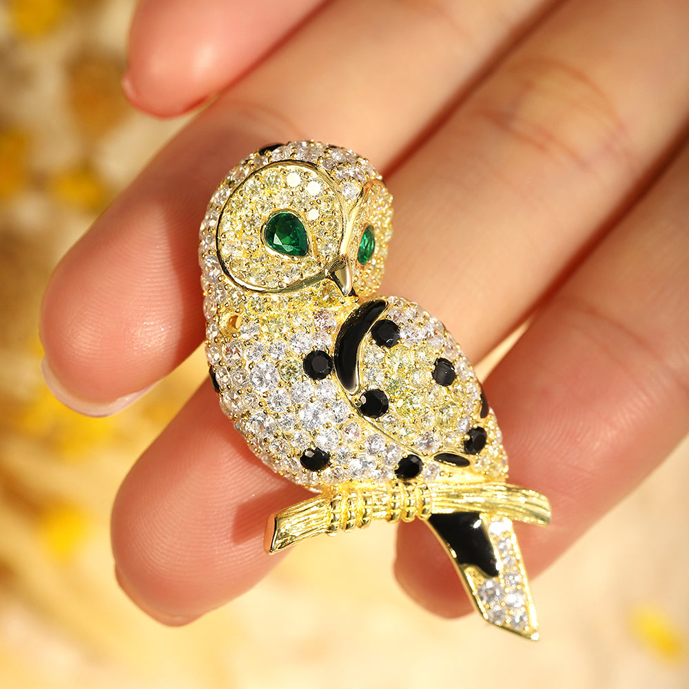 ANSTERGEMS Owl Bird Gemstone Brooch