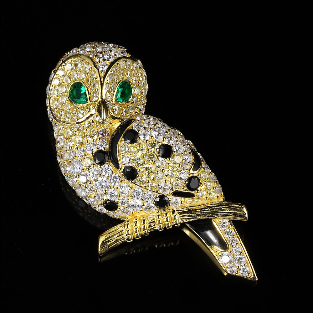 ANSTERGEMS Owl Bird Gemstone Brooch