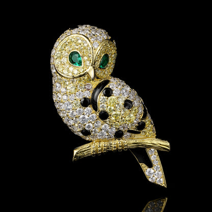 ANSTERGEMS Owl Bird Gemstone Brooch