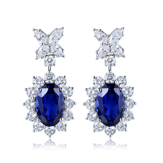 8.7 CTW Oval Lab Grown Sapphire Earrings plated