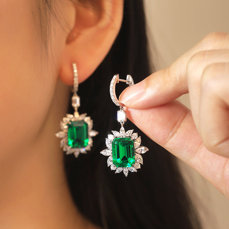 10.06 CTW Asscher Lab Grown Emerald S925 Earrings plated