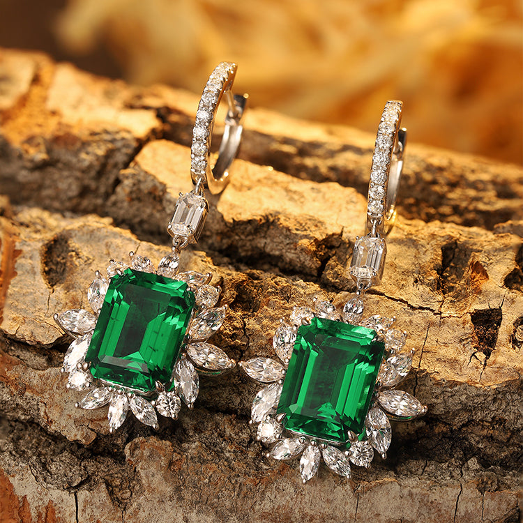 10.06 CTW Asscher Lab Grown Emerald S925 Earrings plated