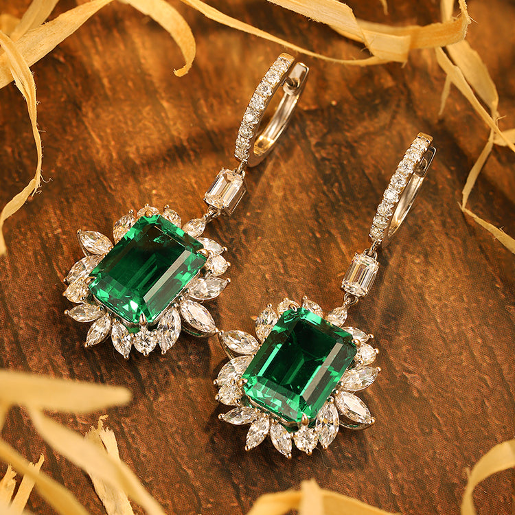 10.06 CTW Asscher Lab Grown Emerald S925 Earrings plated